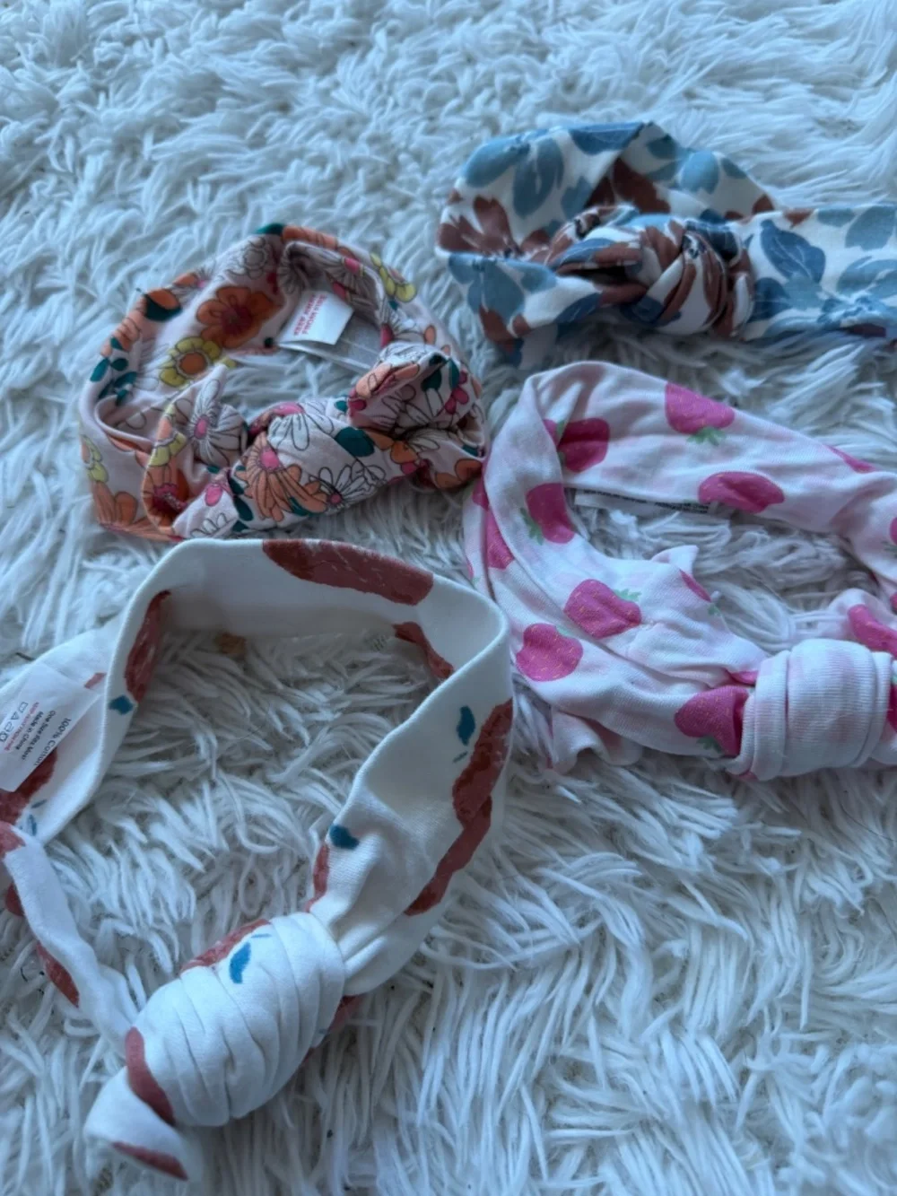 Set of four Kids Floral & Fruit Knot Headbands - Pink, Blue, Peach, Cream knot h